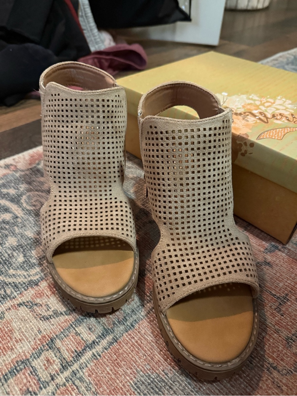 Buckle Beige Perforated Open-Toe Slingback Mules